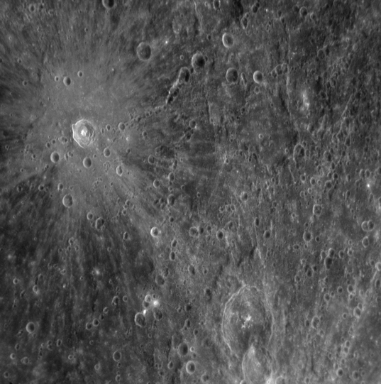 Fresh rayed crater on Mercury
