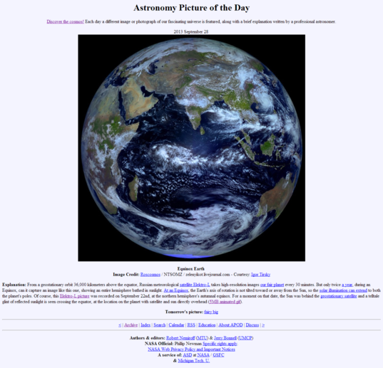 Elektro-L view of Earth on APOD