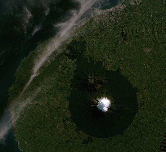 Mount Taranaki, a stratovolcano in New Zealand, from Landsat