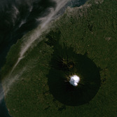 Mount Taranaki, a stratovolcano in New Zealand, from Landsat