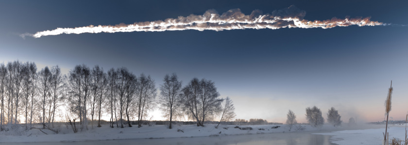 Chelyabinsk meteorite trail in the sky