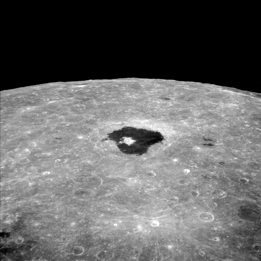 Apollo 8 view across Tsiolkovsky crater