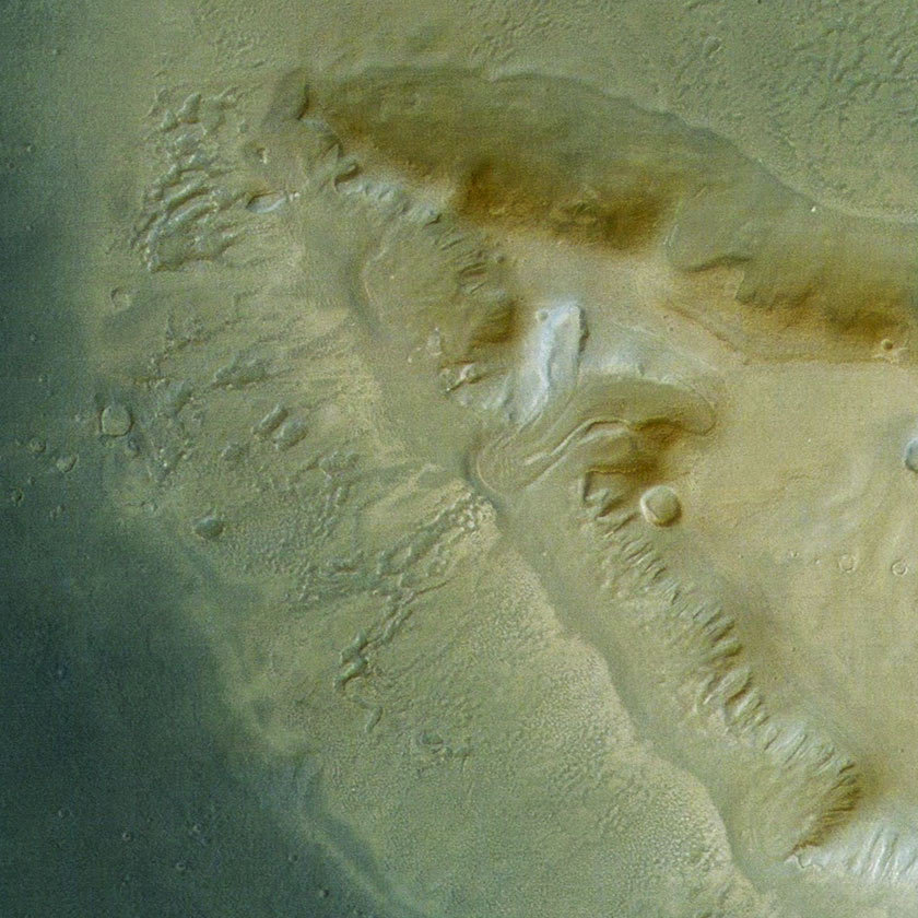 Detail view of mass wasting feature within Deuteronilus Mensae