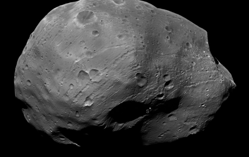 Phobos' south pole from Mars Express