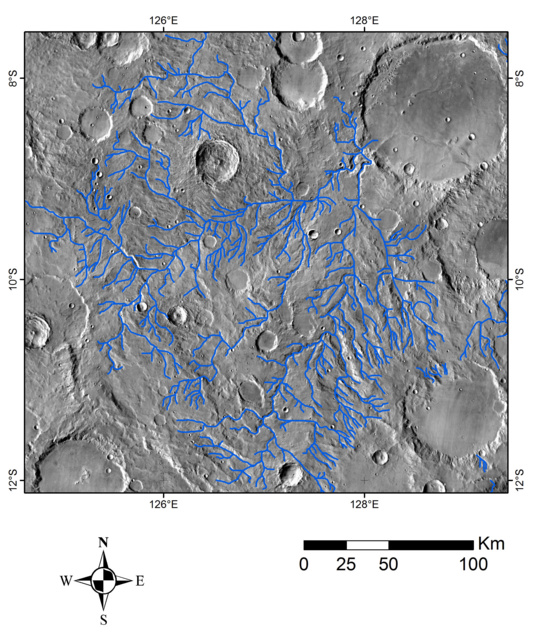 Map of valley networks on THEMIS image base