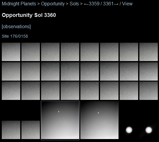 Opportunity images from sol 3360 (screen grab from midnightplanets.com)