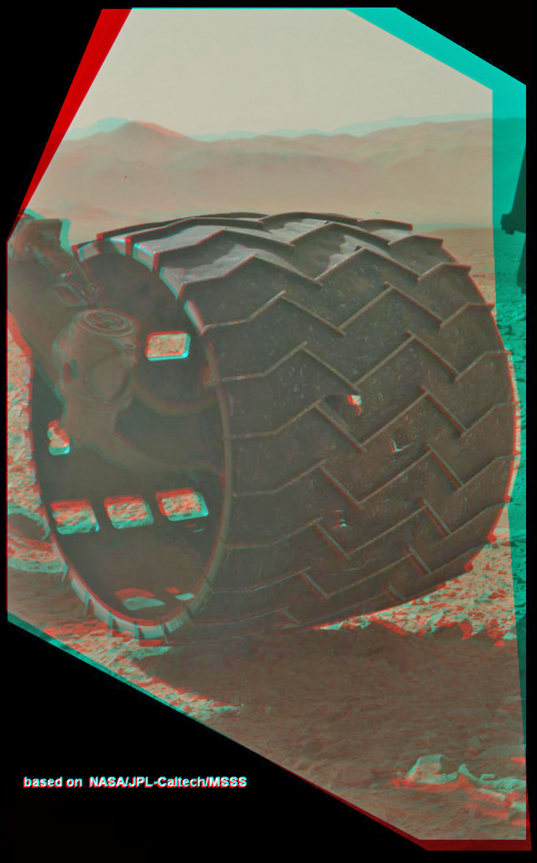 3D view of holes in Curiosity's left middle wheel, sol 463