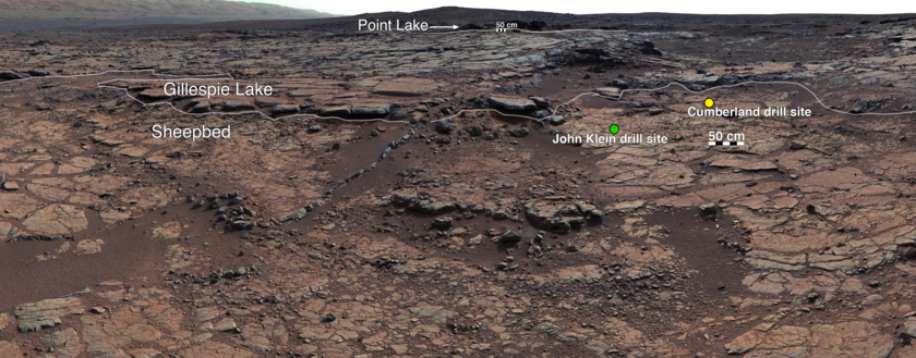 View of Yellowknife Bay formation with drilling sites