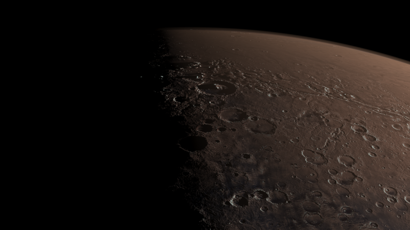 Perspective view of Mars: Gale on the terminator