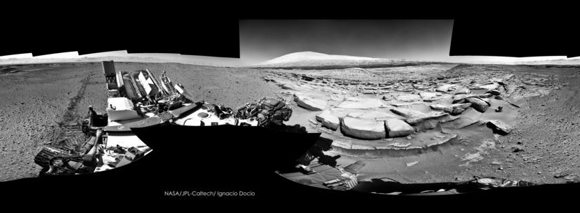 Navcam panorama of the Kimberley science stop from the north, Curiosity sol 581