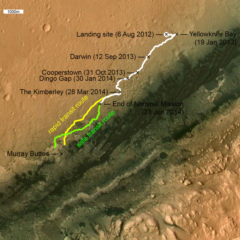 Curiosity route map: Wide view: comparing