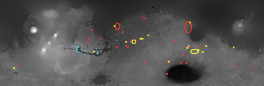 Known distribution of Martian hydrated minerals in 2007