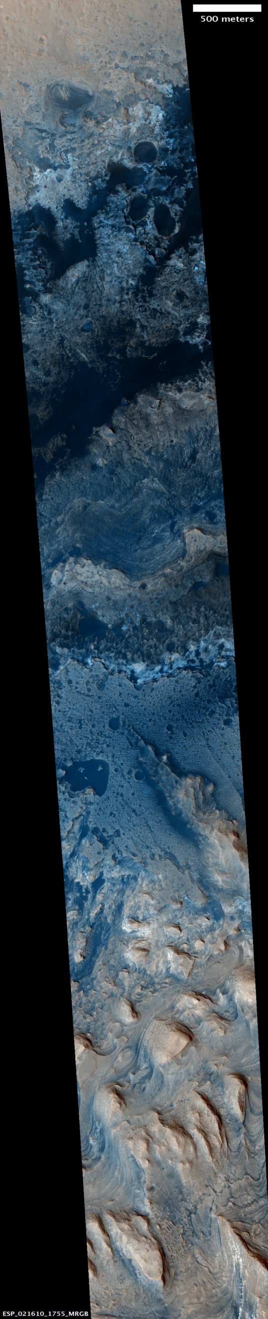 Swath across the base of Mount Sharp (color HiRISE image and map comparison)