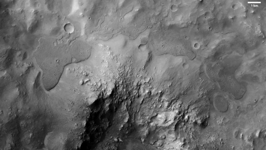 Cratered caprock within Elorza crater, Mars