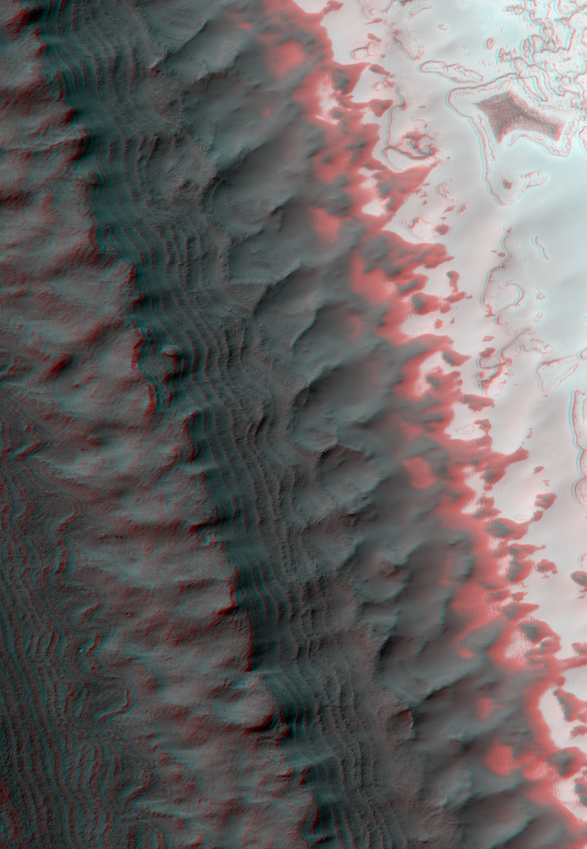 Exposure of Layered Deposits in the Southern Polar Cap of Mars (3D)