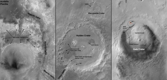 Curiosity's 4 Candidate Landing Sites