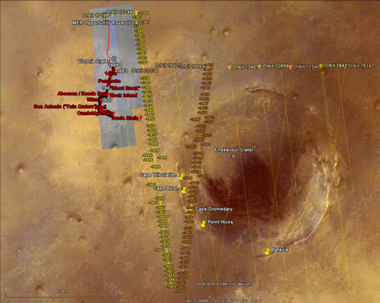 Google Mars: MOLA tracks over Opportunity landing site