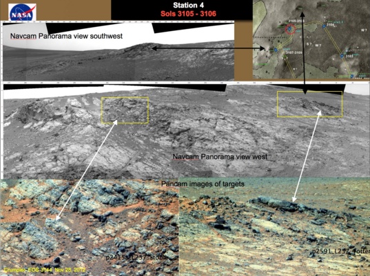 Collection of images acquired by Opportunity on sols 3105–3106 at station 4