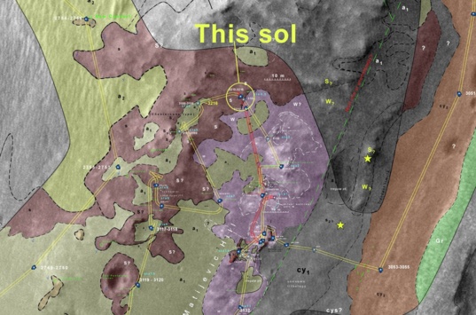 Geologic map of Opportunity's location as of sol 3215