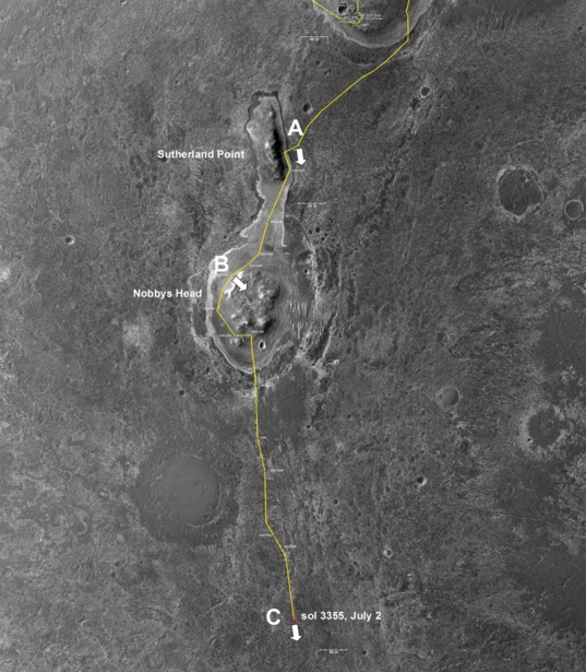 Opportunity's traverse since leaving the 