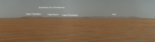 Opportunity's view of Endeavour's rim, sol 2314 (July 28, 2010)