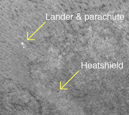 Phoenix lander, parachute, and heat shield