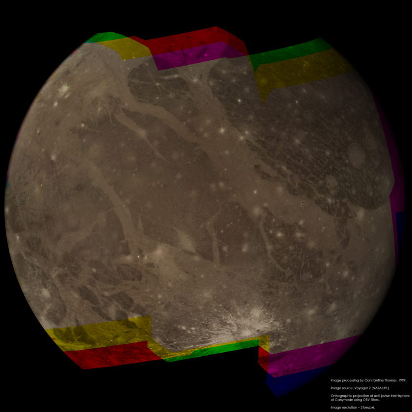 Near-global high-resolution color view of Ganymede from Voyager 2