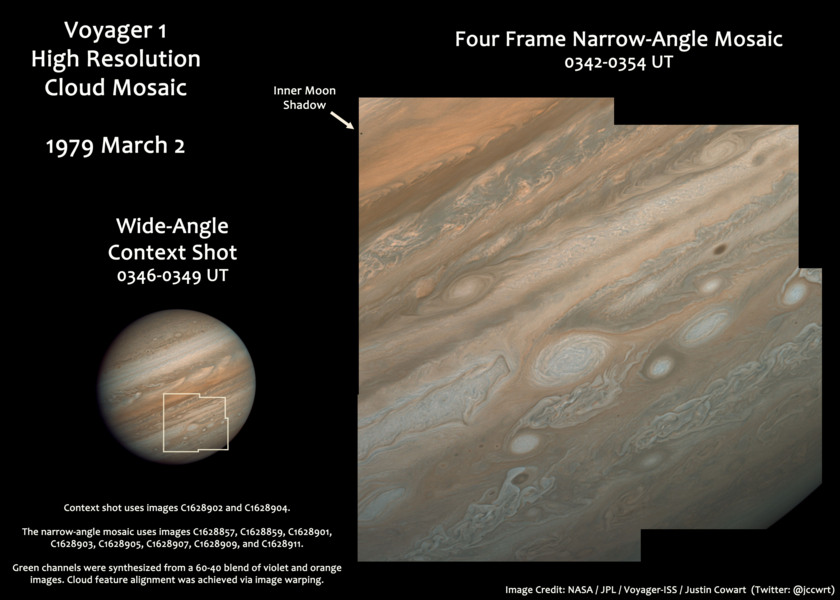 Voyager 1 high-resolution view of clouds on Jupiter
