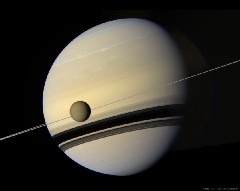 Saturn and Titan in true color