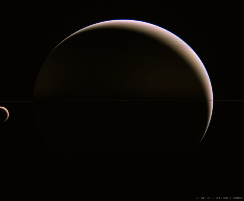 Crescent Titan and Saturn