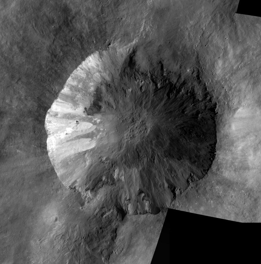 Mosaic of Low-Altitude Mapping Orbit images of Cornelia crater, Vesta