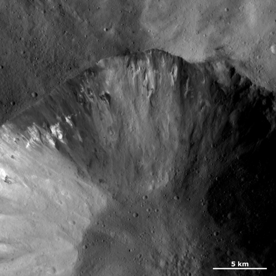 Dark and bright material in a crater wall