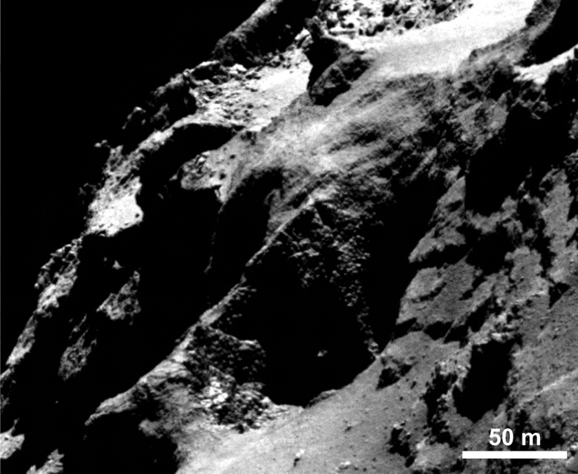 Dinosaur eggs or goosebumps in a comet cliff