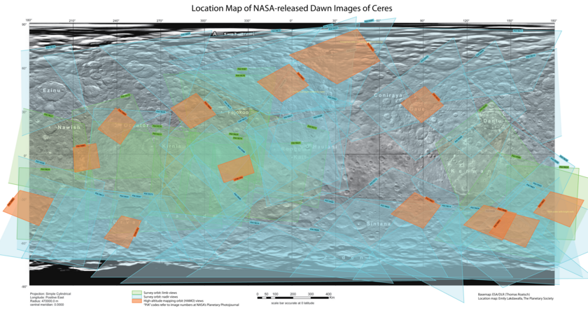 Location Map for NASA-released Dawn images of Ceres