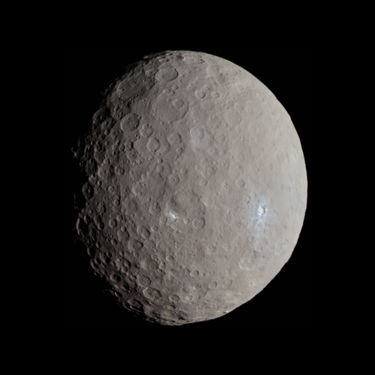 Color global view of Ceres: Oxo and Haulani craters