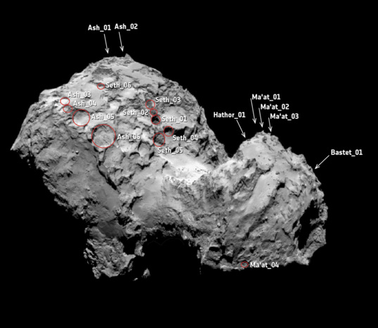Context map for active regions on comet 67P