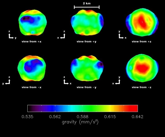 False color gravity map of Near Earth Asteroid 2000 ET70, from radar observations