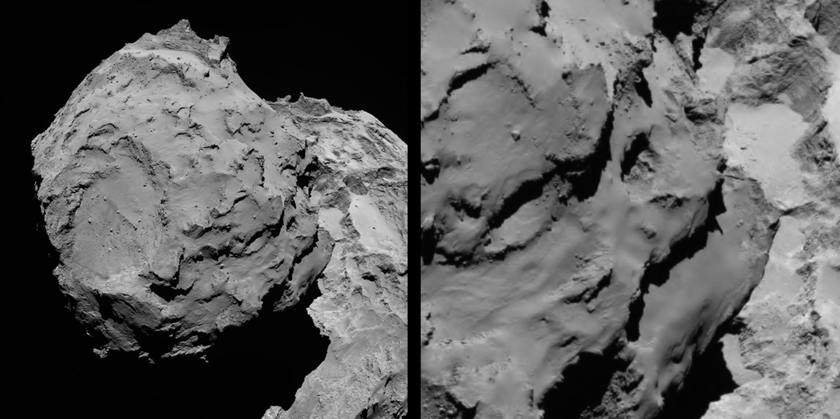 Views of the Rosetta landing site onto pit walls