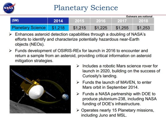 FY14 planetary science Bolden budget overview