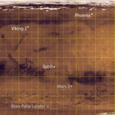 Map of all Mars landing sites, failed and successful