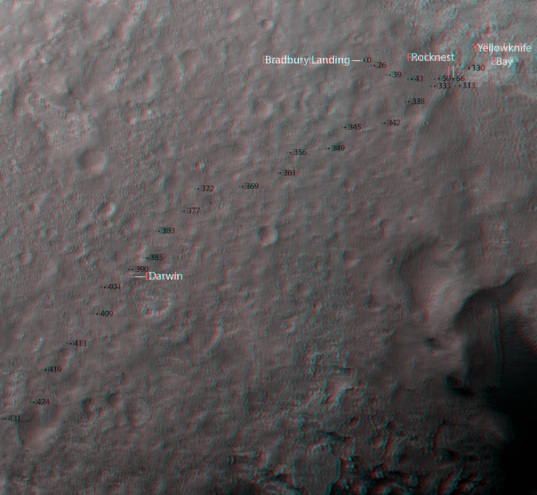 3D route map for Curiosity: From Bradbury Landing to beyond Darwin, sols 0-431