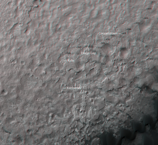 3D route map for Curiosity: Cooperstown, Dingo Gap, and Kimberley, sols 417-