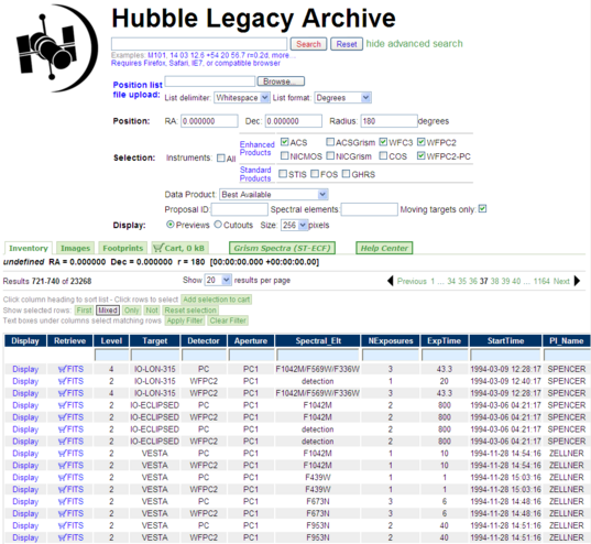 Hubble Legacy Archive data browser