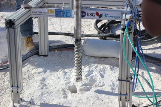 Planetary Deep Drill auger above gypsum borehole