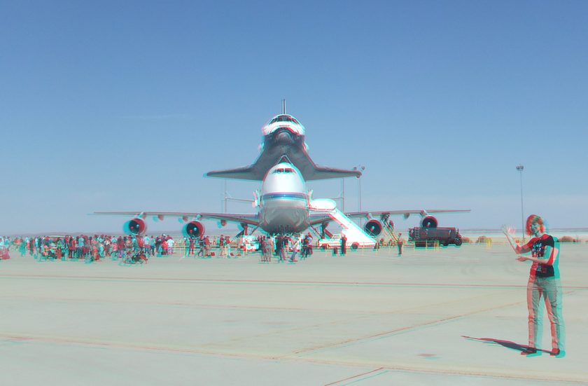 3D Anaglyph of Space Shuttle Endeavour and Emily Lakdawalla at Edwards Air Force Base, September 20, 2012 (#5706)