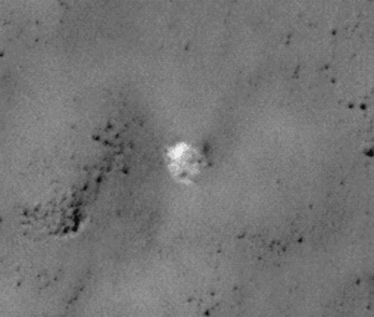 Flicker comparison of 2007 and 2013 images of candidate Mars 3 parachute