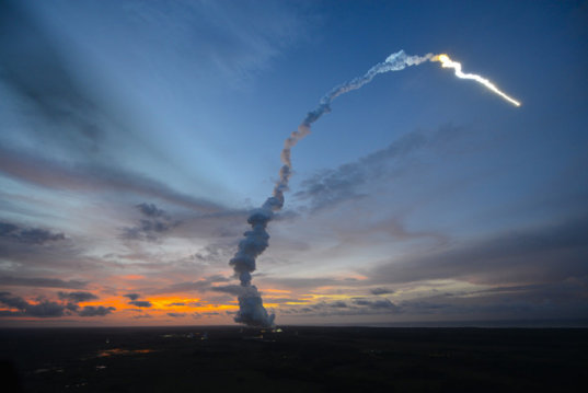 Ariane 5 in French Guiana twilight