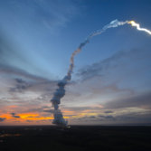 Ariane 5 in French Guiana twilight