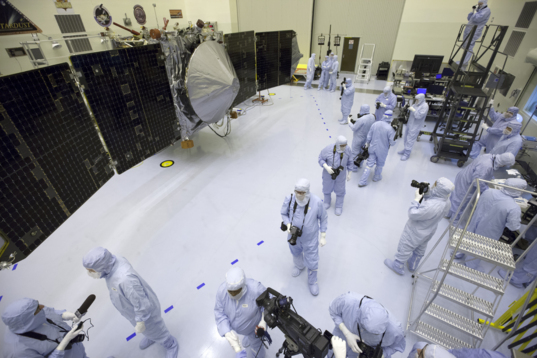 MAVEN with solar panels open in the clean room for the last time