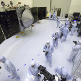 MAVEN with solar panels open in the clean room for the last time